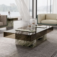 Table basse moderne de luxe en marbre et verre gris pour salon