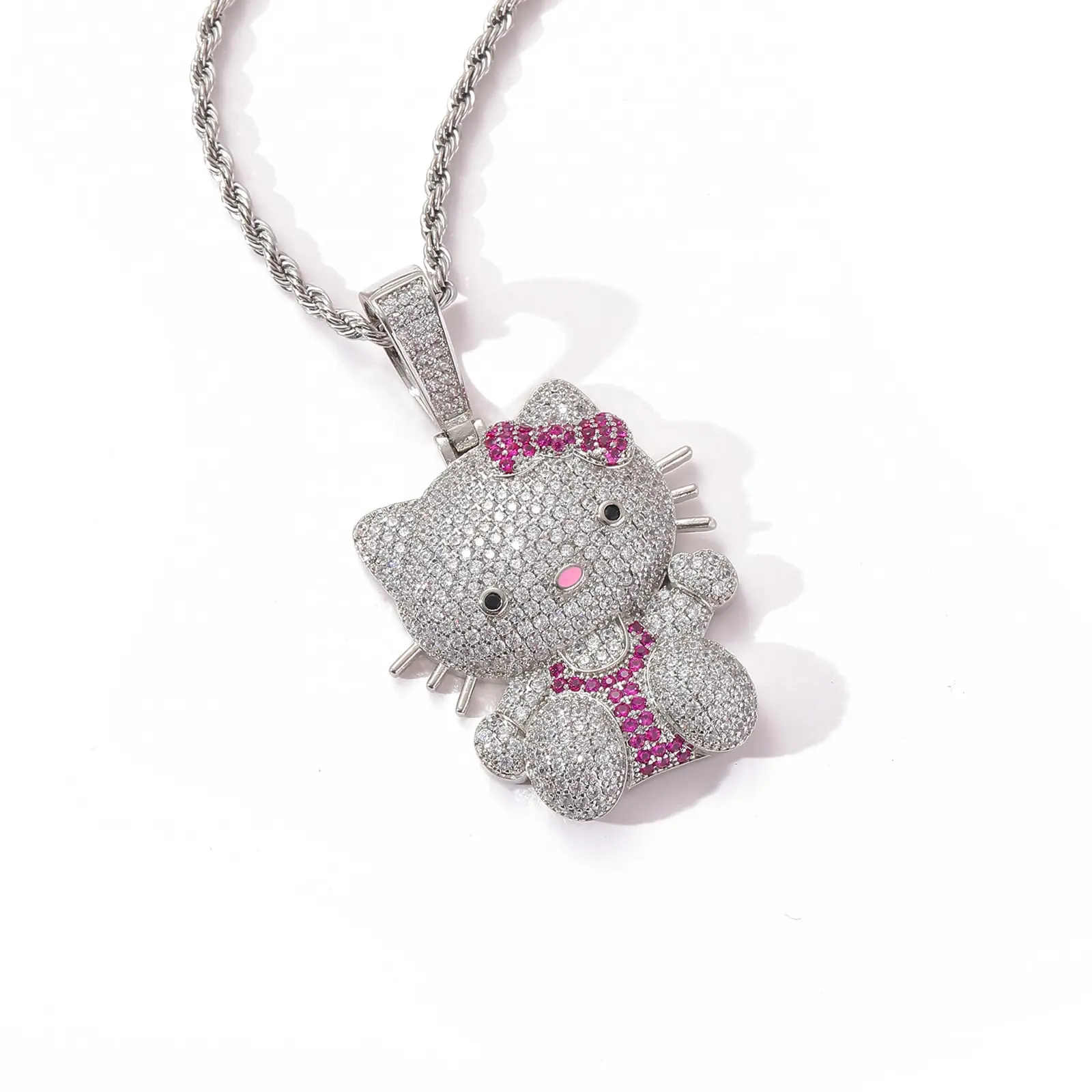 Colar de cristal Hello Kitty com pingente de gato, colar de joias fashion para mulheres, novidade de desenho animado, novidade de 2024