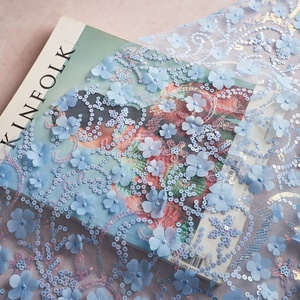 Модная Горячая распродажа 4 мм 3D синего цвета блестящая тюль сетка с блестками сетка с вышивкой кружевная цветочная ткань для свадьбы Dess - Product Image 2