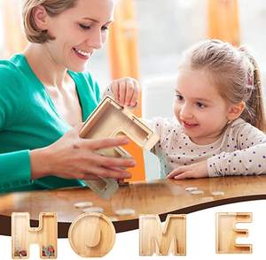 กระปุกออมสินไม้กล่องเก็บตัวอักษรอะคริลิกสำหรับเด็กกล่องใส่เงินตัวอักษรขนาดใหญ่ทำจากไม้ - Product Image 3