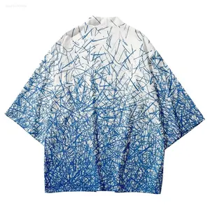 Japonés playa Yukata ropa Cosplay cárdigan camisas moda geometría estampado Casual tradicional <span class=keywords><strong>Haori</strong></span> mujeres hombres Kimono <span class=keywords><strong>blanco</strong></span> - Product Image 1