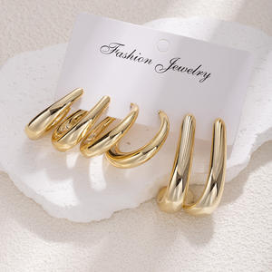 HL toptan High-End el yapımı kadın <span class=keywords><strong>3</strong></span>-Pair kombinasyonu plastik altın yönlü çember küpe seti - Product Image 5