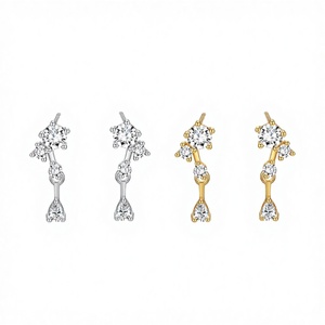 Modernos Pendientes de Plata de Ley S925 con Diseño de Flor |   Joyería de Estilo Coreano Chapada en Oro con Circonita Cúbica para Mujer, para Aniversario o Fiesta - Product Image 4
