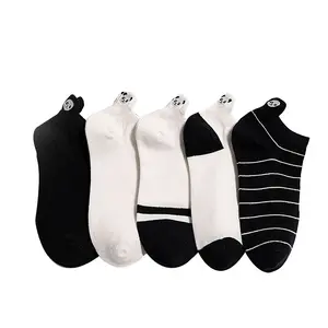 Women's socks back heel embroidery giant panda cartoon black and white thin cute shallow mouth cotton boat socks