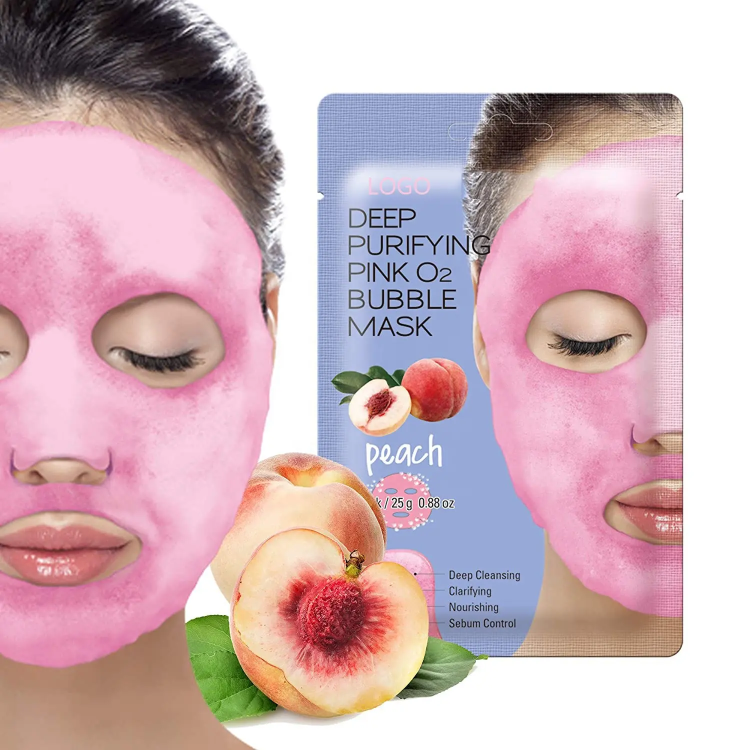 Großhandel Deep Purifying Detoxifying Foaming Gesichts blatt Maske Peach Bubble Gesichts maske für Schönheit aufhellende Haut