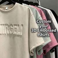 T-shirts personnalisés en gros pour hommes, 3D gaufrés, 260 GSM, coupe oversize, style streetwear, surface gaufrée, en coton uni vierge