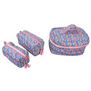 Bolsa de Maquillaje y Cosméticos de Viaje Multiusos, Ecológica, con Cierre de Cremallera, Asa Suave y Diseño a Rayas, Hecha a Mano, de Algodón, al por Mayor - Product Image 1