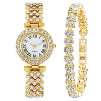 Ensemble de montre et bracelet pour femme en zircon plaqué or de luxe, élégant cadeau de fiançailles et de mariage