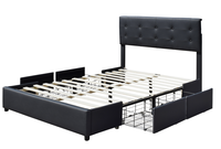 Cadre de lit de rangement rembourré en similicuir noir de taille Queen avec quatre tiroirs, fabricant chinois