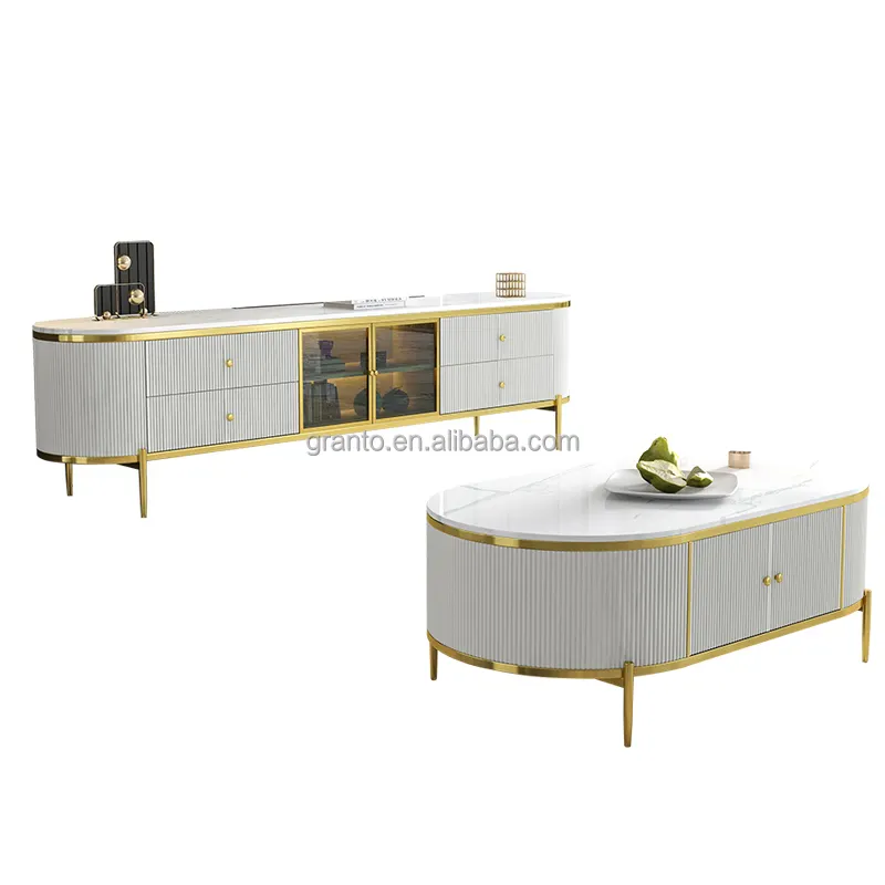 Newest metal home furniture customized color TV table solid wood stainless steel TV cabinet