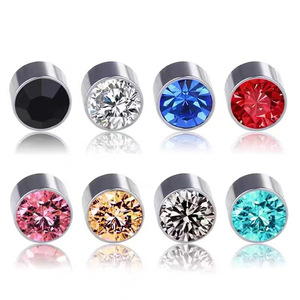 Magnetic Round Bezel Set Gem <b>Stud</b> <b>Earrings</b> | 316L Stainless Steel Hypoallergenic Unisex Fashion Jewelry - Product Image 1