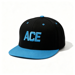Gorra Snapback Personalizada con Logotipo ACE Bordado en 3D, Dos Tonos Negro y Azul Cielo, Visera Plana, Estilo Hip Hop, 100% Algodón, para Exteriores y Calle - Product Image 4