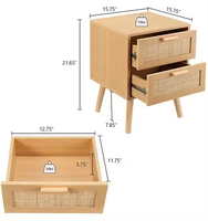 Table de chevet rustique en bois massif pour chambre à coucher, avec tiroirs en rotin, design moderne, garantie de 3 ans