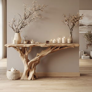 Console murale moderne en bois massif réglable, table d'appoint rustique en bois flotté, bureau de forme irrégulière, décoration d'intérieur pour l'inauguration de la maison - Product Image 2