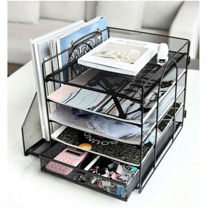 5-Tier Metal Paper Letter <b>Organizer</b> with <b>File</b> Holder Desk <b>Organizer</b> with Drawer Mesh Desktop Storage with Magazine Holder - Product Image 1