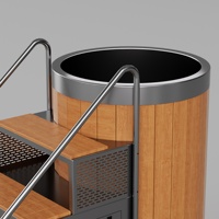 Baignoire de récupération par immersion froide Ambohr en cèdre rouge avec revêtement en acier inoxydable 304 de forme ronde, avec marchepied et refroidisseur d'eau 1 CV