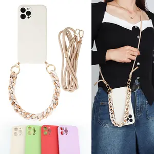 REWIN Best Selling Phone Case and Accessories Smartphone Case with Sling Lanyard Strap Acrylic Chain for iPhone Models