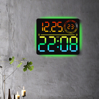 Jam Dinding LED Pintar Sistem Alarm Layar Besar Persegi Panjang Warna RGB Temperatur Alarm Digital Elektronik Besar untuk Rumah