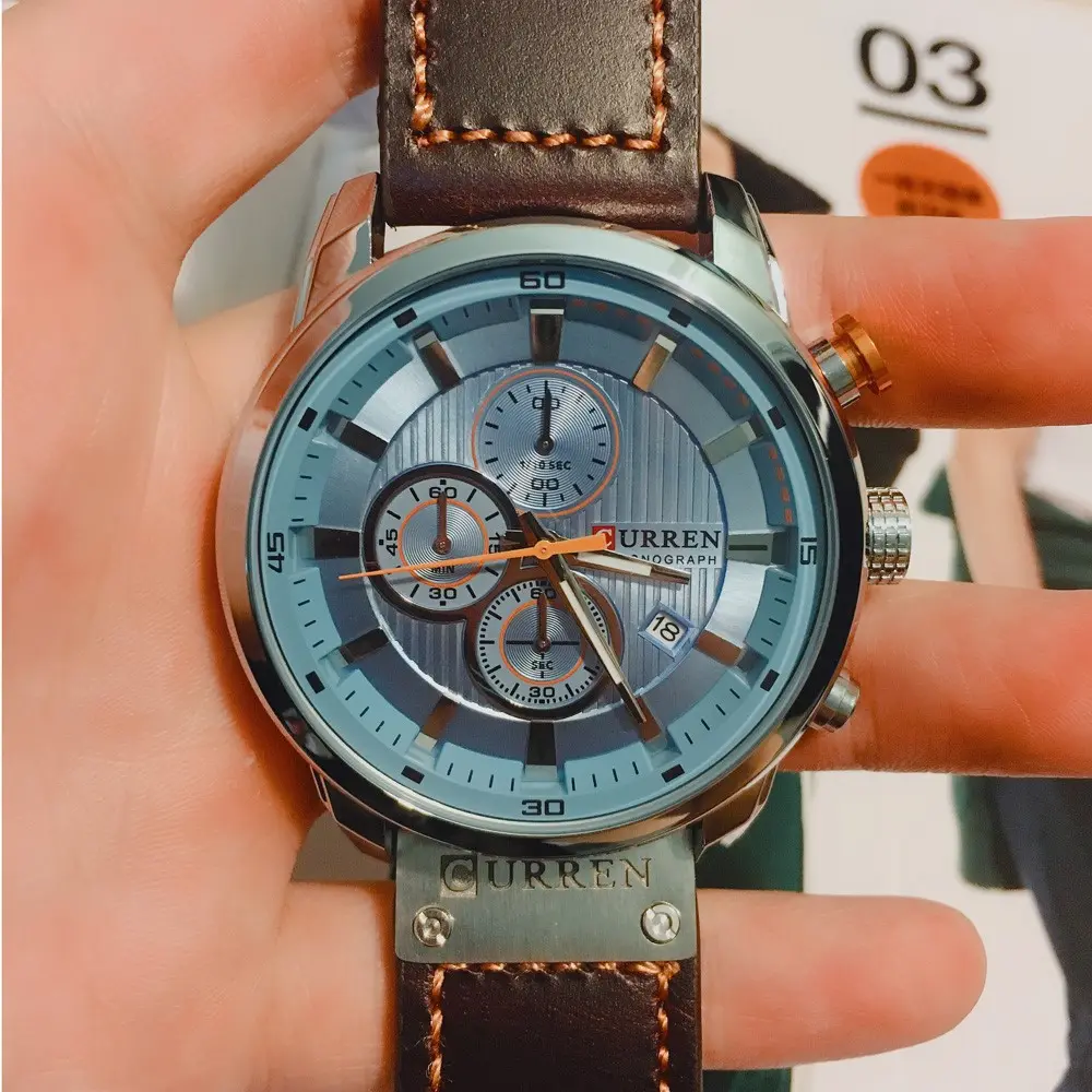 Curren relógio de pulso quartzo masculino, com pulseira de couro com data estiloso casual formal para homens 8291