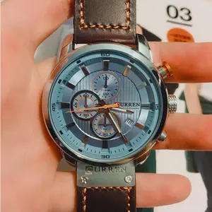 CURREN นาฬิกาข้อมือแฟชั่นชาย,นาฬิกาควอตซ์สายหนังปี8291นาฬิกาข้อมือลำลองแสดงวันที่แนวธุรกิจ