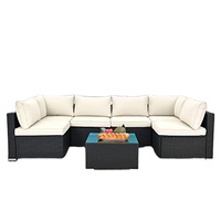 Rattan-Gartenmöbel Ecksofa-Set mit PU-Kissen für Wintergarten, Terrasse, Villa, Apartment, Einkaufszentrum & Hotel