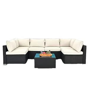 Ensemble de canapé d'angle moderne en rotin tressé pour véranda, patio, villa, appartement - Product Image 1