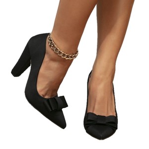 QLFashion Huizhou <span class=keywords><strong>AliExpress</strong></span> mujeres negro tacones altos arco decorativo Casual Simple felpa puntiaguda zapatos de mujer - Product Image 5
