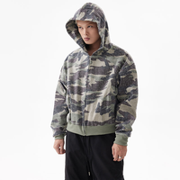 Sweat à capuche d'hiver tissé sur mesure 100 % coton, coupe oversize, bas côtelé, imprimé camouflage pour homme
