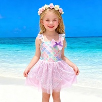 Maillot de bain une pièce princesse pour filles, maillot de bain de plage style jupe très élastique, robe de bain sirène avec écailles irisées chatoyantes
