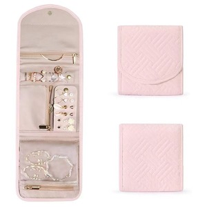 Wholesale <b>Travel</b> Jewellery Ring Necklace Earrings Organizer Velvet Stitching Foldable <b>Jewelry</b> <b>Roll</b> Bag - Product Image 2