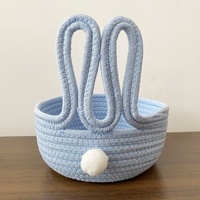 Panier de rangement multifonction rond en corde de coton avec motif de lapin amusant - Blanc pour cosmétiques, bijoux, livres et magazines, collations et clés