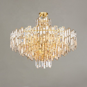 Hiện Đại Nhà Sang Trọng K9 Pha Lê Đèn Chùm Vàng Hình Chữ Nhật Vòng Bánh Hình Dạng Mặt Dây Chuyền Đèn Cho Phòng Khách Văn Phòng Trang Trí Cảm Ứng - Product Image 3