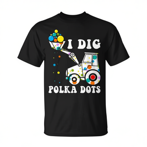 Camiseta I Dig Polka Dots Kids Tractor de manga corta con cuello redondo, unisex, con estampado digital, para fiesta de cumpleaños - Product Image 2