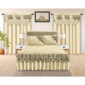 Colecciones de juegos de cama de diseñador, venta al por mayor, conjuntos de faldas de cama baratos de 5 piezas con cortinas a juego, colchas para cama - Product Image 4