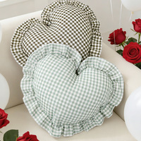 Housse de coussin décorative style INS nordique à carreaux, lavable, en forme de cœur, avec bord festonné, pour canapé et décoration intérieure