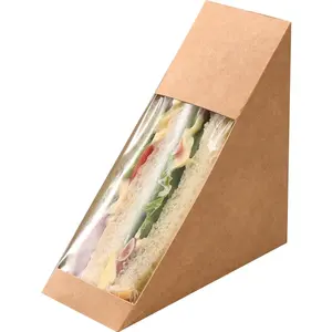 4 3/4" x 4 3/4" x 2 3/4" Triangle Disposable Kraft Paper Medium To Go Sandwich Packaging Box With Clear Window