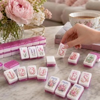 Juego de Mahjong Americano con Bordes Brillantes Rosados, Diseño Floral Moderno, Fichas de Acrílico de Lujo con Rosas y Tulipanes para Entretenimiento