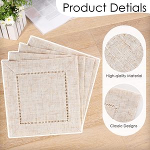 Serviettes <span class=keywords><strong>de</strong></span> cocktail personnalisées en mélange coton-lin, 6x6 pouces, petites serviettes en <span class=keywords><strong>tissu</strong></span> à ourlet festonné, réutilisables, pour fêtes, mariages, bars - Product Image 2