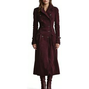 Abrigo <span class=keywords><strong>Trench</strong></span> Cruzado de Ante Sintético para <span class=keywords><strong>Mujer</strong></span> - Abrigo Maxi con Cinturón y Ribetes en Contraste - Chaqueta de Moda para <span class=keywords><strong>Mujer</strong></span> - Product Image 4