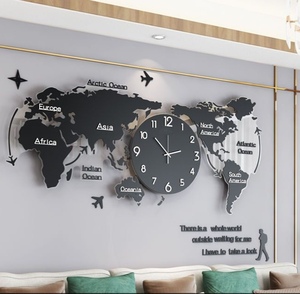 Relojes de pared digitales acrílicos decorativos de pared de 74x34cm reloj Led inteligente con forma de mapa del mundo creativo con calendario - Product Image 3