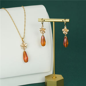 Nuevo Juego de Joyería de 18K de Collar y Aretes con Gota de Agua Grande de Samoa al por Mayor Collar de Cristal de Hawái - Product Image 4