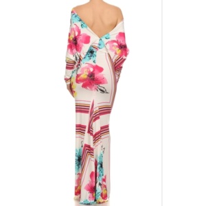 TD elegante tocco con stampa Dolman reversibile Maxi abito estivo Sexy ODM con collo quadrato con cerniera con stampa lungo fino al pavimento su richiesta - Product Image 2