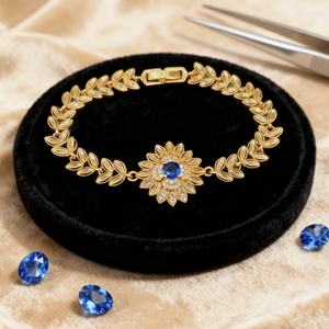 Grosir perhiasan tembaga gelang tekanan Zircon biru bulat Spike gandum berlapis emas 18k wanita hadiah pesta Pulsera De Cisne - Product Image 2