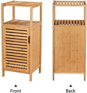 Mobiletto da Bagno Autoportante, Piccolo Armadietto in Bambù, Organizzatore con 4 Ripiani e Porta Singola, Tavolino Laterale per Divano - Product Image 3