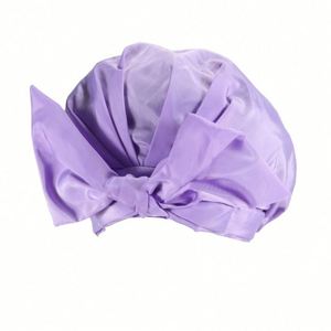 Nuevo Gorro de Ducha de Satén de Color Sólido para Mujer, con Lazo, Informal, Diario, Impermeable - Product Image 5