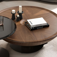 Ensemble de tables basses gigognes rondes en bois, style moderne et minimaliste, avec plateau en verre trempé de luxe, pour salon