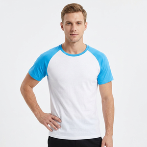 Men's Cotton Raglan Sleeve O-Neck T-Shirt Solid Color Casual Regular Fit Black <b>White</b> Contrast Trim Jersey Knitted <b>Tees</b> - Product Image 2