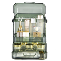 Organisateur de maquillage en plastique, boîte de rangement pour produits de soin de la peau, présentoir à cosmétiques avec tiroir à 2 niveaux et couvercle transparent