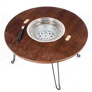 <span class=keywords><strong>Table</strong></span> d'extérieur personnalisée WDF avec grille de barbecue à charbon de bois marmite de camping portable Meja Lipat <span class=keywords><strong>Table</strong></span> de barbecue en bambou pliante en bois pour pique-nique - Product Image 1