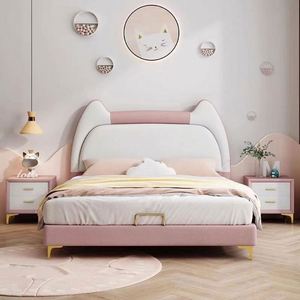 Cama Infantil de Dibujos Animados con Diseño de Orejas de Gato, Estilo Moderno y Minimalista, Estructura de Madera con Almacenamiento, Cómoda para Niños y Niñas, Ideal para Espacios Pequeños en el Dormitorio - Product Image 1